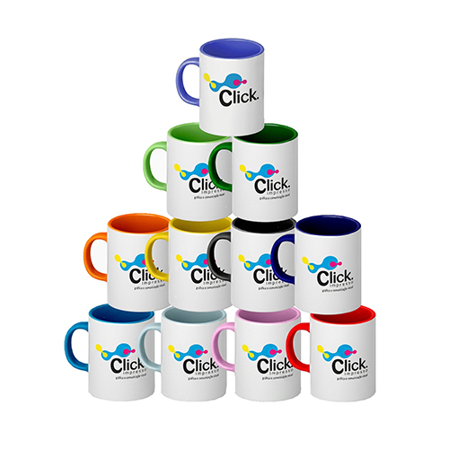 Caneca em cerâmica (INTERIOR E ALÇA COLORIDA) personalizada, capacidade 325ml.